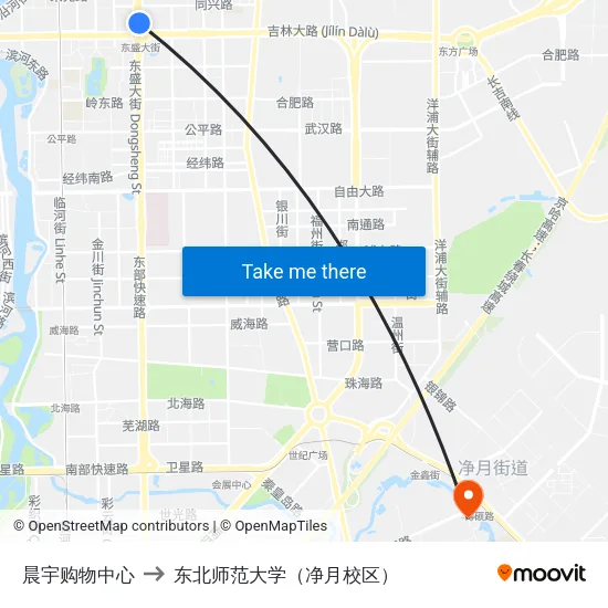 晨宇购物中心 to 东北师范大学（净月校区） map