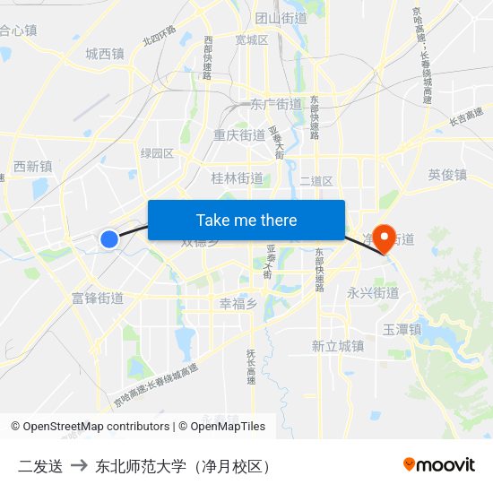 二发送 to 东北师范大学（净月校区） map
