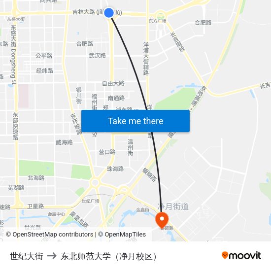 世纪大街 to 东北师范大学（净月校区） map