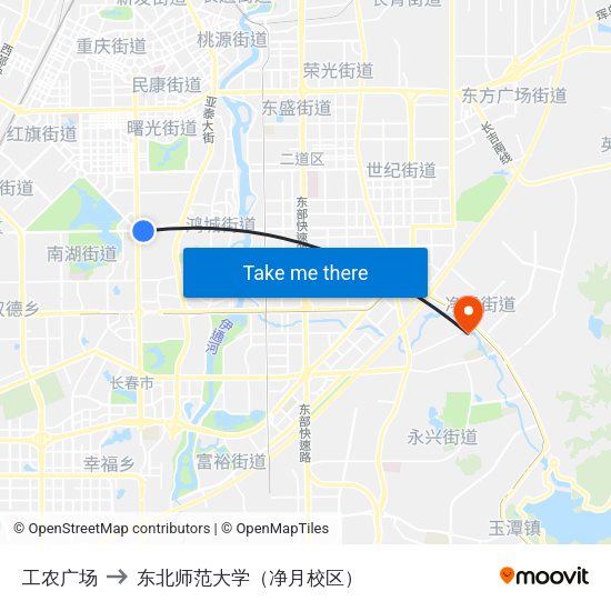 工农广场 to 东北师范大学（净月校区） map