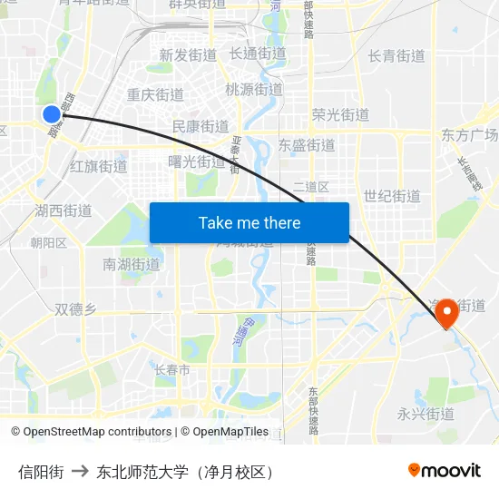 信阳街 to 东北师范大学（净月校区） map