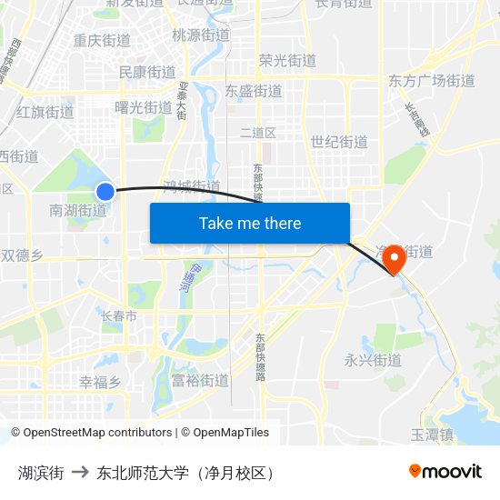湖滨街 to 东北师范大学（净月校区） map