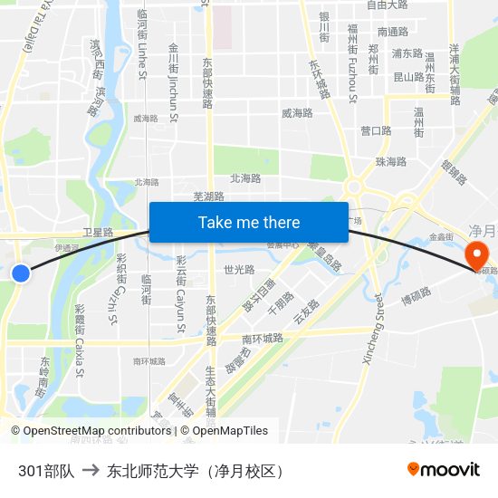 301部队 to 东北师范大学（净月校区） map