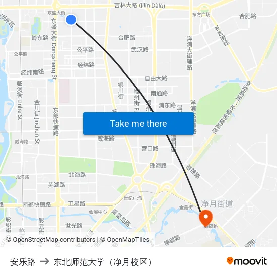 安乐路 to 东北师范大学（净月校区） map