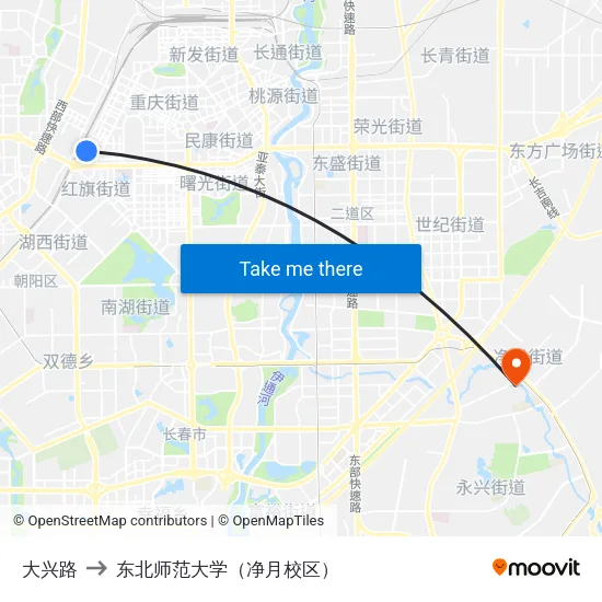 大兴路 to 东北师范大学（净月校区） map