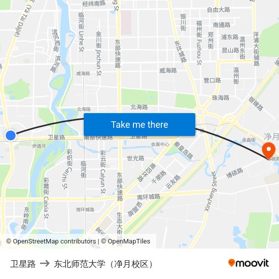 卫星路 to 东北师范大学（净月校区） map