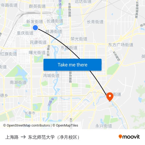 上海路 to 东北师范大学（净月校区） map