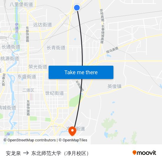 安龙泉 to 东北师范大学（净月校区） map
