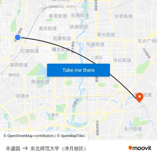 丰盛园 to 东北师范大学（净月校区） map