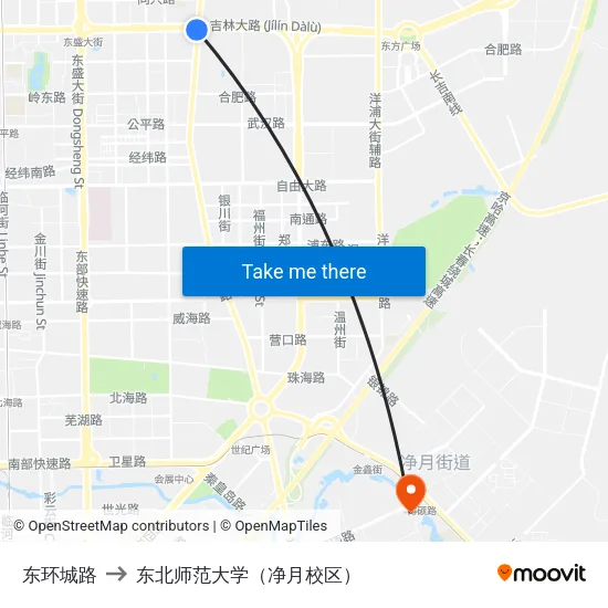 东环城路 to 东北师范大学（净月校区） map