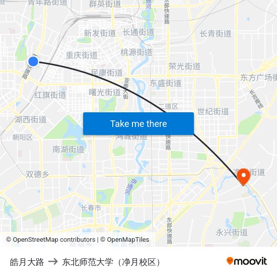 皓月大路 to 东北师范大学（净月校区） map