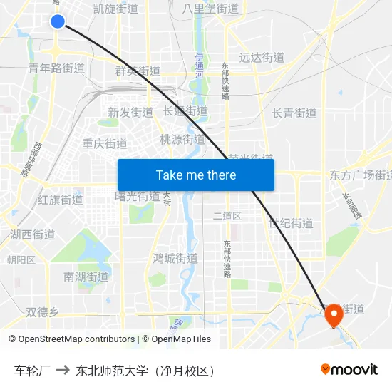车轮厂 to 东北师范大学（净月校区） map