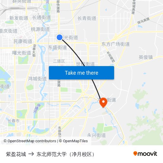 紫盈花城 to 东北师范大学（净月校区） map