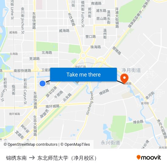 锦绣东南 to 东北师范大学（净月校区） map