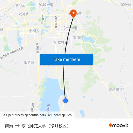 南沟 to 东北师范大学（净月校区） map
