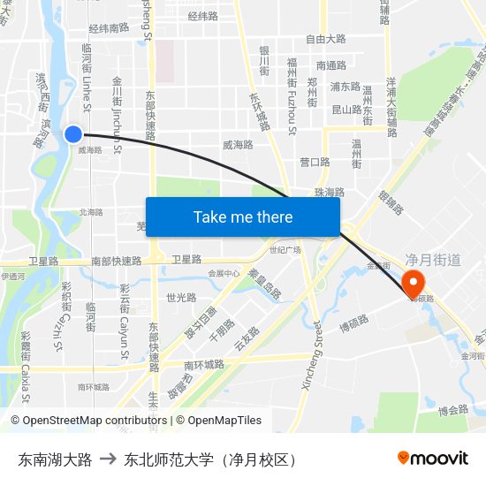 东南湖大路 to 东北师范大学（净月校区） map