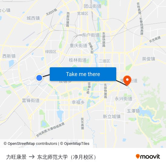 力旺康景 to 东北师范大学（净月校区） map