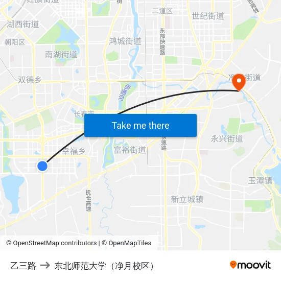 乙三路 to 东北师范大学（净月校区） map