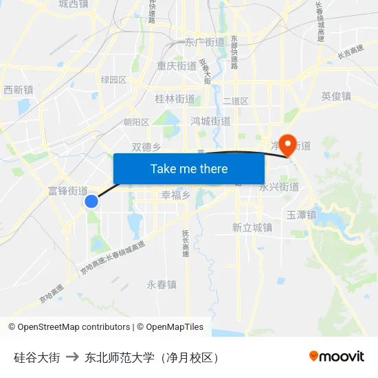 硅谷大街 to 东北师范大学（净月校区） map