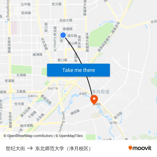 世纪大街 to 东北师范大学（净月校区） map