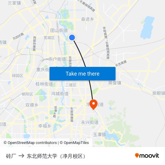 砖厂 to 东北师范大学（净月校区） map