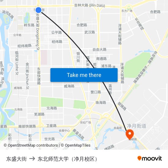 东盛大街 to 东北师范大学（净月校区） map