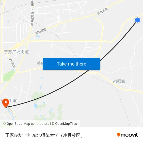 王家糖坊 to 东北师范大学（净月校区） map