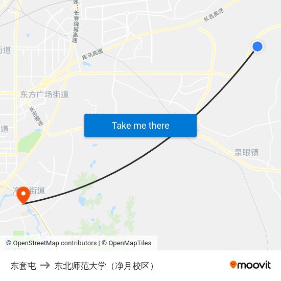 东套屯 to 东北师范大学（净月校区） map