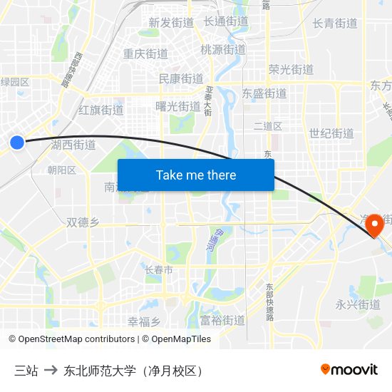 三站 to 东北师范大学（净月校区） map