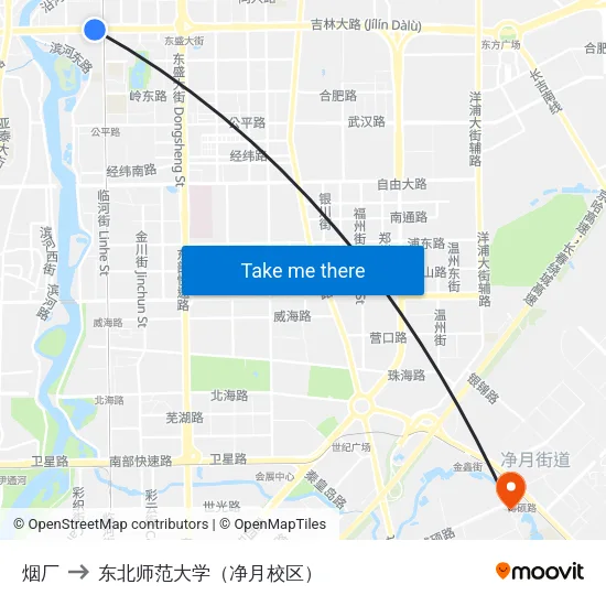烟厂 to 东北师范大学（净月校区） map