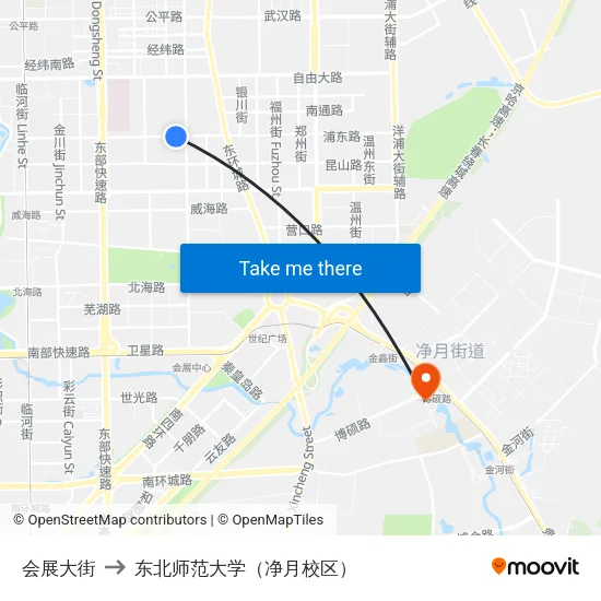 会展大街 to 东北师范大学（净月校区） map