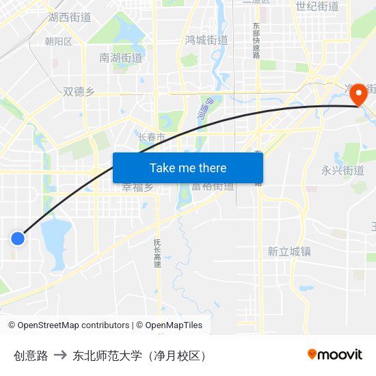 创意路 to 东北师范大学（净月校区） map