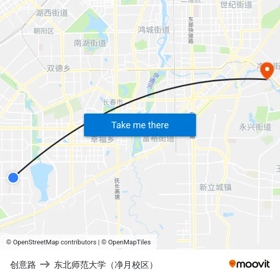 创意路 to 东北师范大学（净月校区） map