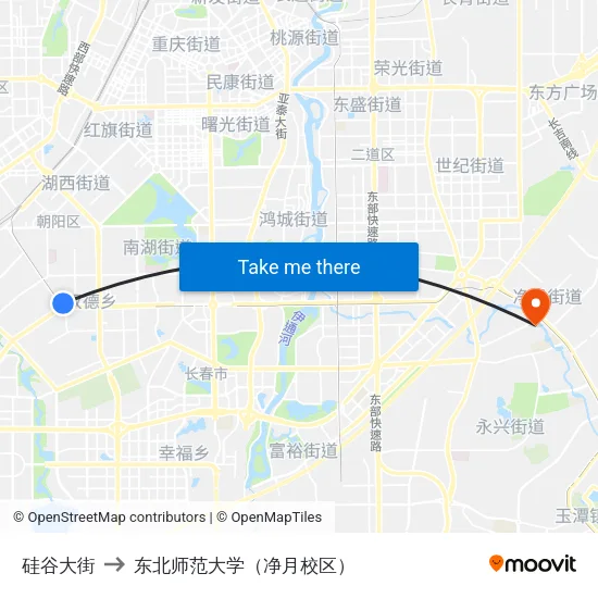 硅谷大街 to 东北师范大学（净月校区） map