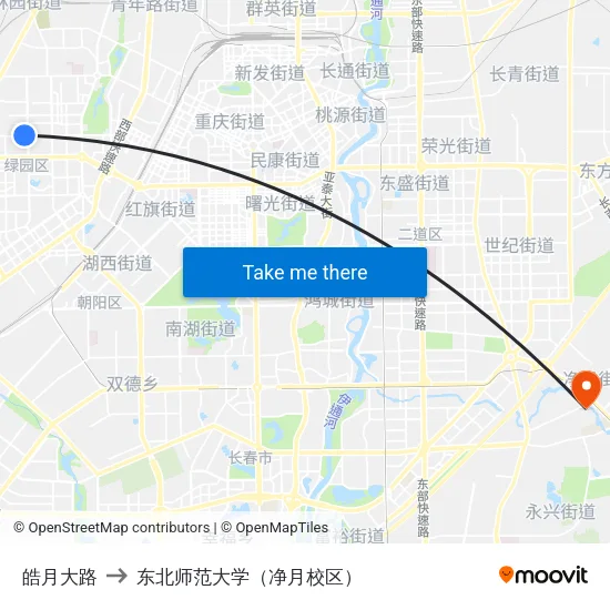 皓月大路 to 东北师范大学（净月校区） map