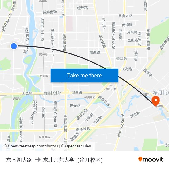 东南湖大路 to 东北师范大学（净月校区） map
