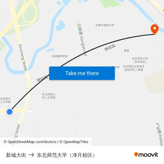 新城大街 to 东北师范大学（净月校区） map
