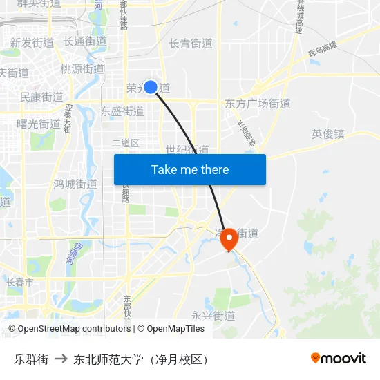 乐群街 to 东北师范大学（净月校区） map