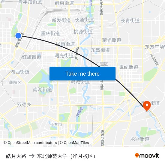 皓月大路 to 东北师范大学（净月校区） map