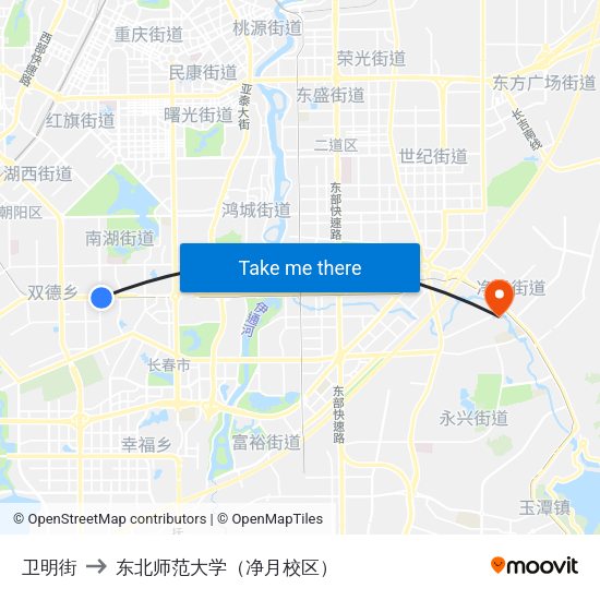 卫明街 to 东北师范大学（净月校区） map