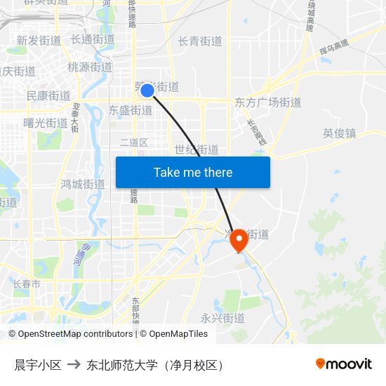 晨宇小区 to 东北师范大学（净月校区） map