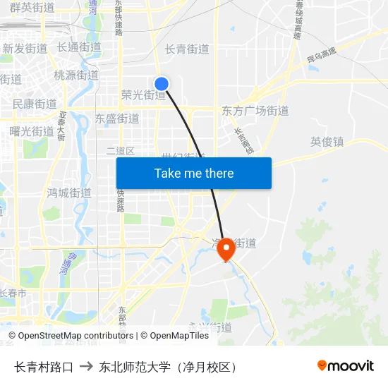 长青村路口 to 东北师范大学（净月校区） map