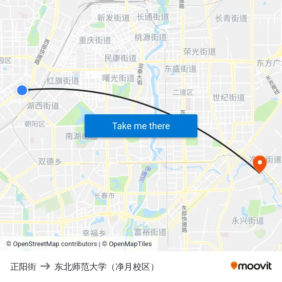 正阳街 to 东北师范大学（净月校区） map