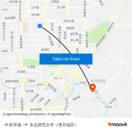 中东市场 to 东北师范大学（净月校区） map