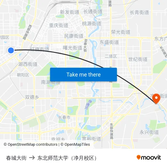 春城大街 to 东北师范大学（净月校区） map