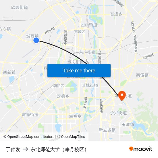 于仲发 to 东北师范大学（净月校区） map