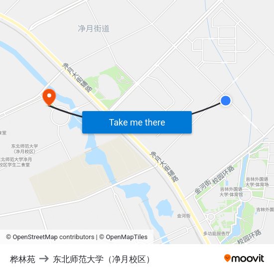 桦林苑 to 东北师范大学（净月校区） map