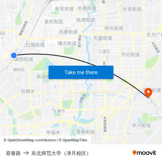 迎春路 to 东北师范大学（净月校区） map