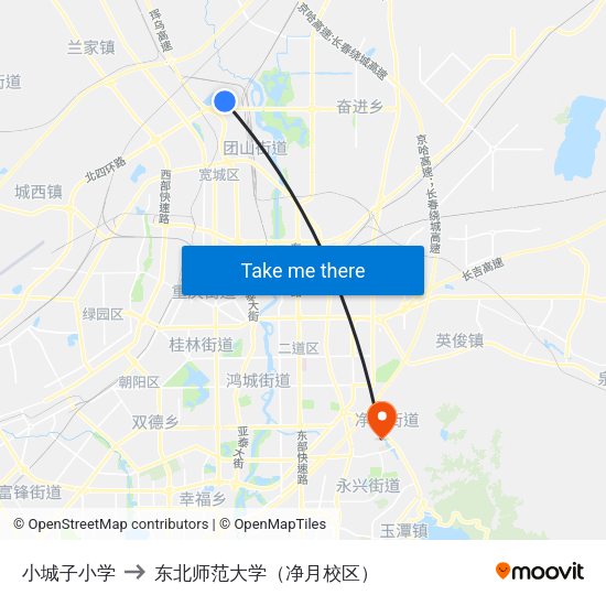 小城子小学 to 东北师范大学（净月校区） map