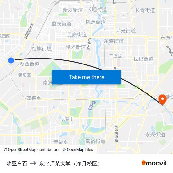 欧亚车百 to 东北师范大学（净月校区） map